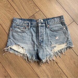We The Free Light Blue Distressed Denim Cutoff Shorts